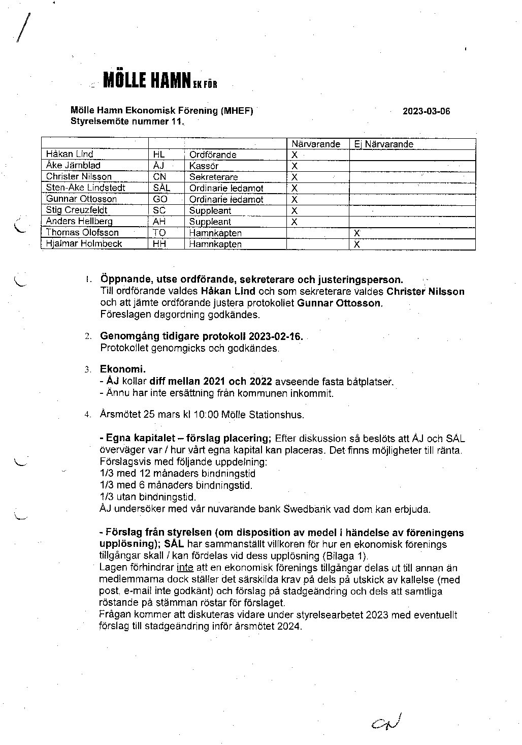 Protokoll styrelsemöte 2023-03-06