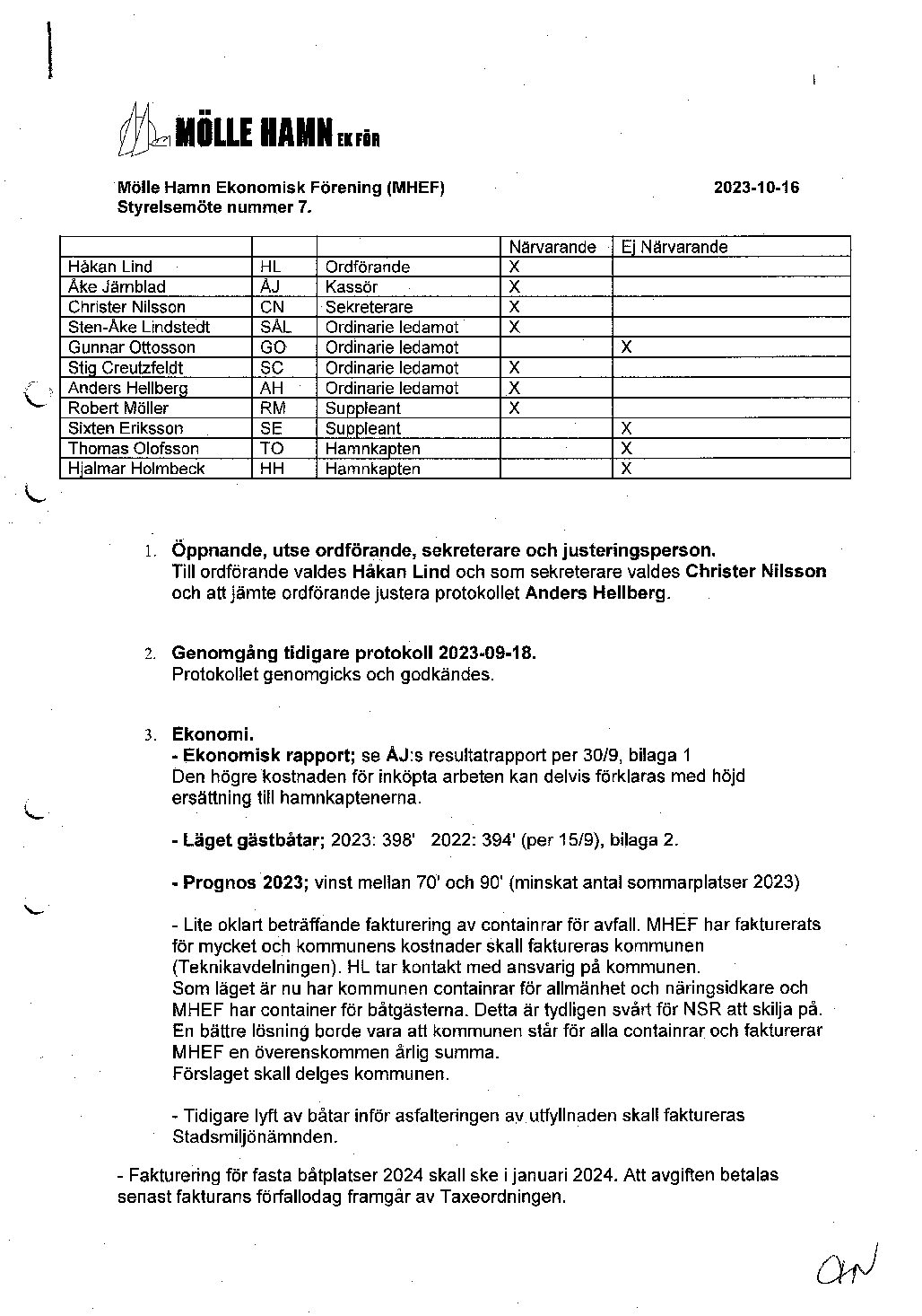 Styrelsemöte 2023-10-16